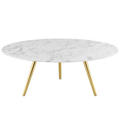 39.5" Luxe Gold & White Faux Marble Round Coffee Table