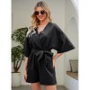 Rompers for Women Summer Casual V Neck Short Belted Wrap Flared Half Sleeve Waist Tie Romper - 4 of 4