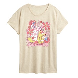 Women's - Pokémon - Valentine Florals Pikachu Sylveon Short Sleeve Graphic T-Shirt - 1 of 3