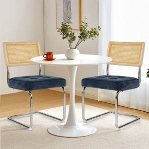 Set of 2 Kylie 20.5" Wider Flannel Upholstered Tufted Seat With Metal Chrome Legs and Woven Rattan Backrest Dining Chairs - Maison Boucle - 1 of 4