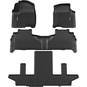 Custom Fit Floor Mats Compatible with 2021-2025 Chevrolet /G M C  XL with 2nd Row Bucket Seats, Black TPE All-Weather Car Floor Liners - 1 of 4