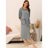 cheibear Women's Zip Front Robe 3/4 Sleeve Striped Long Bathrobe Dress Pajama - 2 of 4