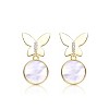 Guili 14K Gold Plated with White Mother Of Pearl Circle & Butterfly Drops Earrings - 2 of 2