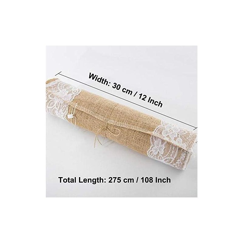 Burlap Table Runner, Table Runner Vintage Lace Natural Jute for Decoration Wedding Party - 12x108 Inches, 4 of 10