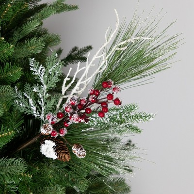 Festive Tabletop Christmas Spray with Red Berries and Pine Cones