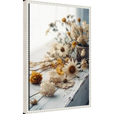 White and Yellow Beaded Frame Botanical Canvas Wall Art