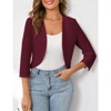 Womens Cropped Blazer Casual Elegant 3/4 Sleeve Collarless Open Front Bolero Cardigan Work Jacket Shrug - 4 of 4