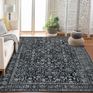 TackView Area Rugs for Living Room Bedroom, Large Washable Rug, Vintage Floral Boho Non Slip & Low Pile - 1 of 4