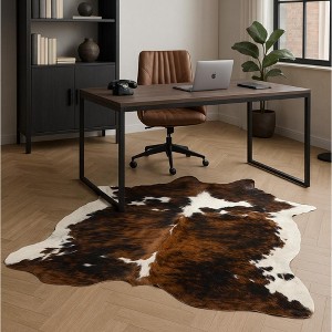 Home Mart Goods Brindle Tri-Color Cowhide Brown Black White Handmade Soft Large Cow Hide Cow Skin Leather Animal Area Rug - 6' x 7' Feet - 1 of 4