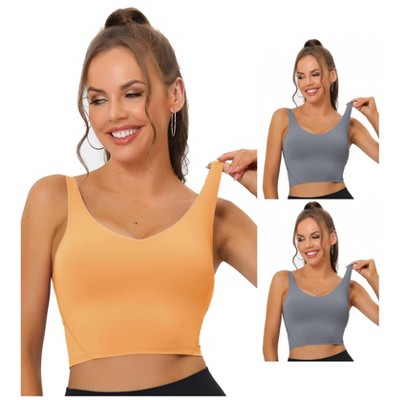 Allegra K Women's Workout Fitness Longline Wireless Padded Sports Bras 3 Packs
