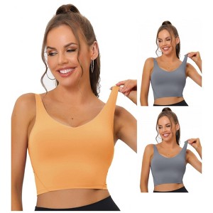 Allegra K Women's Workout Fitness Longline Wireless Padded Sports Bras 3 Packs - 1 of 4