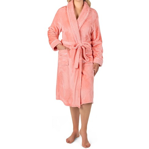 Pavilia Soft Plush Women Fleece Robe Cozy Warm Housecoat Bathrobe Fuzzy Female Long Spa Robes coral Small medium Target
