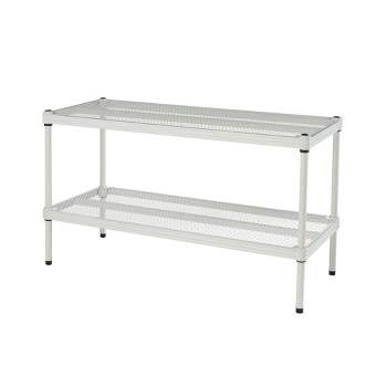 Design Ideas MeshWorks 2 Tier Full Size Metal Storage Shelving Unit Rack for Kitchen, Office, and Garage Organization 31 by 13 by 17.5 Inches, White