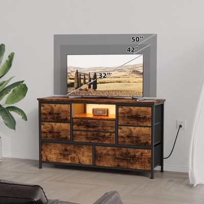Rustic Brown MDF TV Cabinet with 8 Drawers and LED