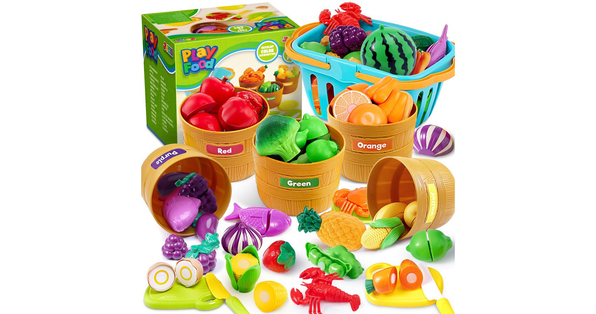 Joyfy Play Food Set for Kids Kitchen, Color Sorting Toy Food for Boys & Girls, Learning Toys Pretend Play Fake Food Toy for Toddlers aged 2 3 4 5 6
