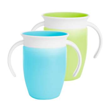 Munchkin Angle Weighted Straw Trainer Cup w/Click Lock Lid,7Ou,2  Pk,Blue/Green