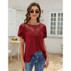 Women's Short Sleeve Lace Trim Blouse Summer Crew Neck Pleated Loose Fit Casual Shirt - 2 of 4