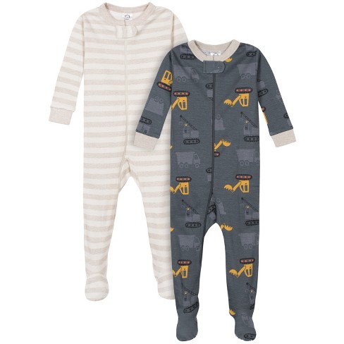 Gerber Baby Boys' Snug Fit Footed Cotton Pajamas - Dump Truck - 3 Months -  2-Pack