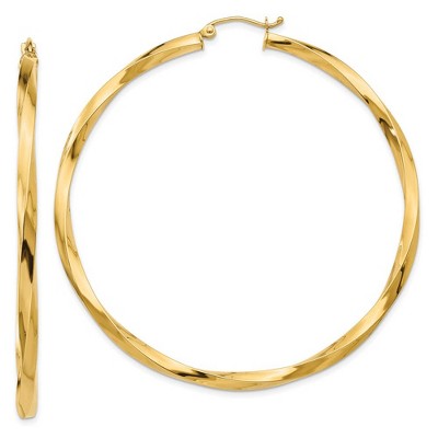 Black Bow Jewelry 3 x 60mm Polished 14k Yellow Gold X-Large Twisted Round Hoop Earrings