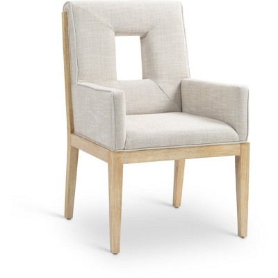 Meridian Furniture,Gwendolyn Cream Linen Textured Fabric Dining Arm Chair
