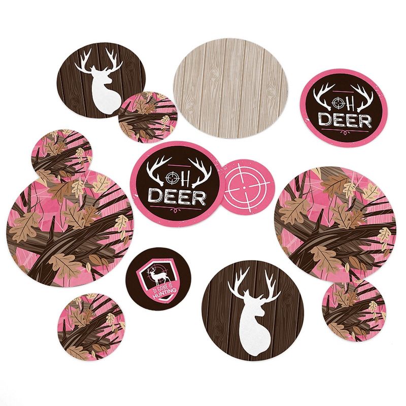 Big Dot of Happiness Pink Gone Hunting - Deer Hunting Girl Camo Baby Shower Birthday Party Giant Circle Confetti - Party Décor - Large Confetti 27 Ct, 1 of 8