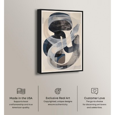 Large Abstract Black and Gray Canvas Wall Art with Black Frame