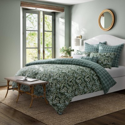 Bramble Floral Green Cotton Full/Queen Duvet Cover Set