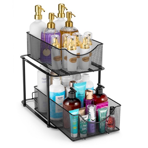 Sorbus 2 Tier Baskets with Mesh Sliding Drawers - Ideal Cabinet, Pantry, Under the Sink, etc - Great for Bathroom, Kitchen, Office, etc.