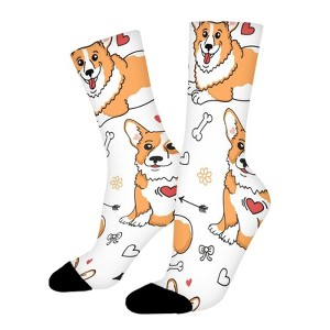 Cartoon Corgi Women Printed Crew Socks Funny Funky Socks Soft Polyester Novelty Gifts for Artists Men - 1 of 1