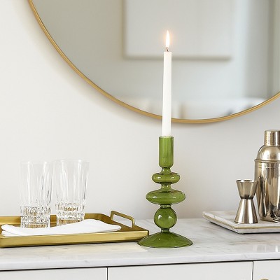 Glass Taper Candle Holder - Modern Decorative Candlestick for Home, Office, Bedroom & Living Room - Elegant Tall Contemporary Accent Decor