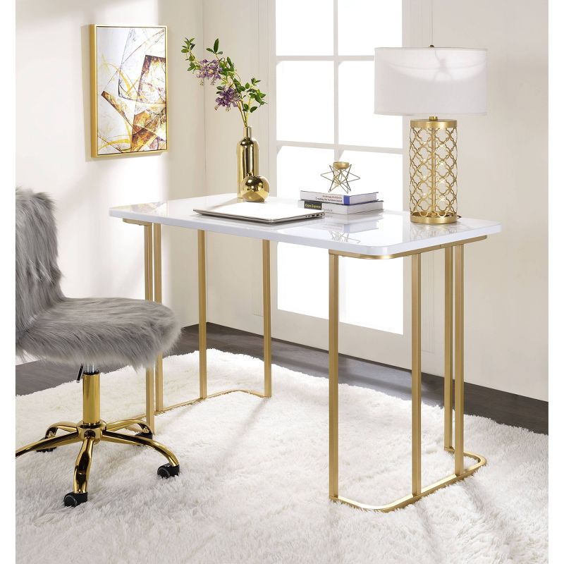 Estie Writing Desk White/Gold - Acme Furniture, 3 of 6
