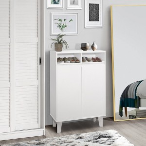 Kings Brand Furniture Elgin Modern 2-Door with Open Shelf Shoe Rack Storage Cabinet, White - 1 of 4