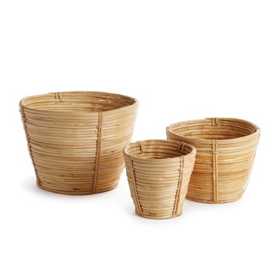 Plum & Post Cane Rattan Mini Round Baskets, Set Of 3