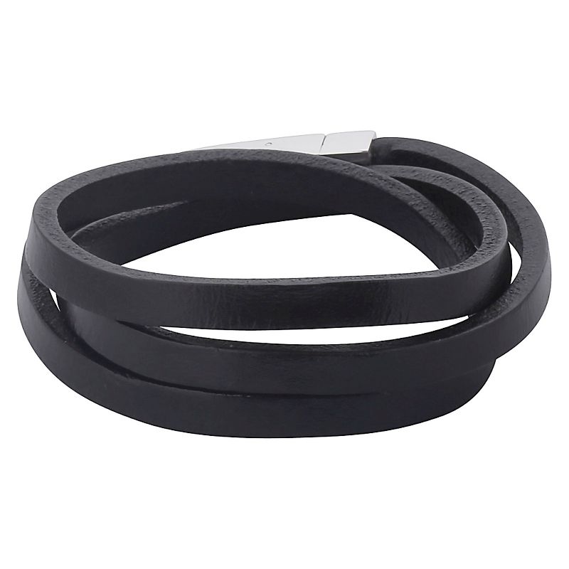 Men's Crucible Stainless Steel Black Leather Wrap Bracelet, 2 of 4