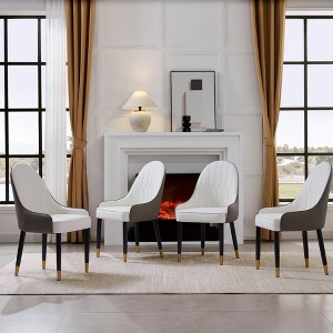 LOVSON Modern Kitchen Dining Room Chairs Set of 4 Modern PU Leather High Back Soft Seat Living Room Chairs,White+gray - 1 of 4