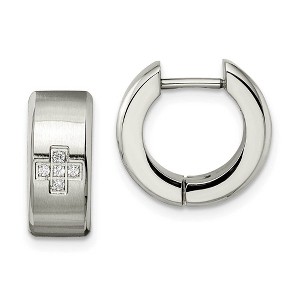 Black Bow Jewelry Stainless Steel CZ Cross Hinged Round Hoop Earrings, 6 x 12mm - 1 of 4