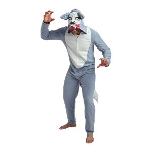 Wolf Adult Blue Long Sleeve Hooded Cosplay Onesie Costume Union Suit - 1 of 4