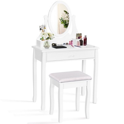 Costway Wooden Vanity Makeup Dressing Table Stool Set bathroom White