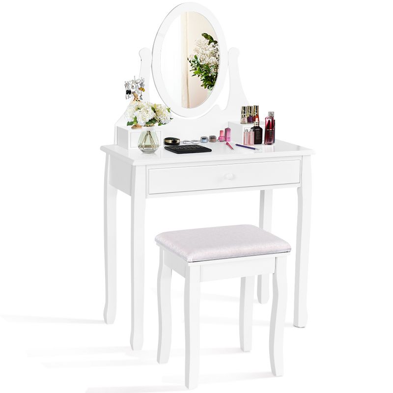Costway Wooden Vanity Makeup Dressing Table Stool Set bathroom White, 1 of 11