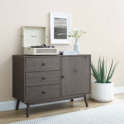 Gray Wood Mid-Century Modern Media Console with Storage