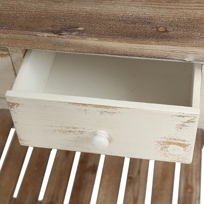 Vintage Distressed White and Natural Wood Console Table with Storage