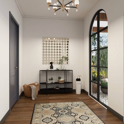 Sleek Black Metal Console Table with Dual Storage Shelves