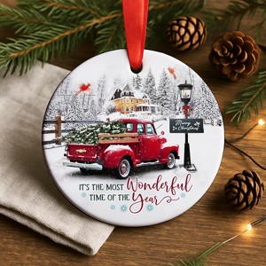 Red Truck Christmas Ornaments Farmhouse Decorations, It's The Most Wonderful Time of The Year Christmas Ornament 2025 for Xmas Tree - 1 of 4