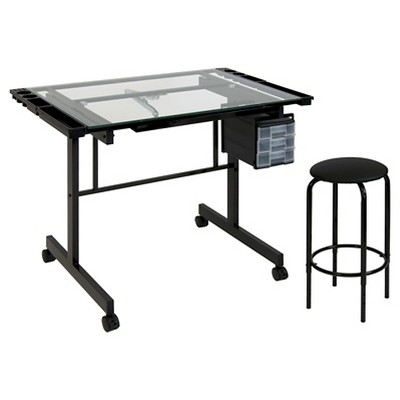 Photo 1 of 2pc Vision Craft Center Black/Clear STOOL AND DESK