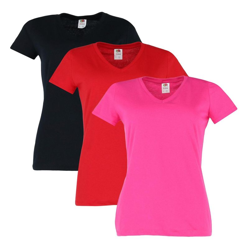 Fruit of the Loom Women's Cotton V Neck Tee Shirt (Pack of 3), 1 of 2