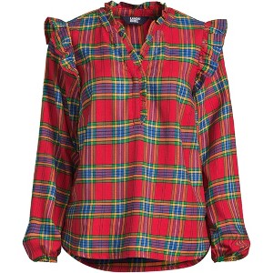Lands' End Women's Ruffle Front Flannel Popover Blouse - 1 of 3