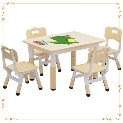 Toddler Table and 4 Chairs Set, Height Adjustable Kids Tables and Chair Set with Graffiti Desktop