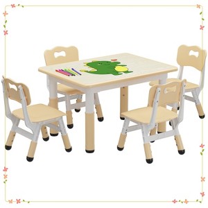 Toddler Table and 4 Chairs Set, Height Adjustable Kids Tables and Chair Set with Graffiti Desktop - 1 of 4