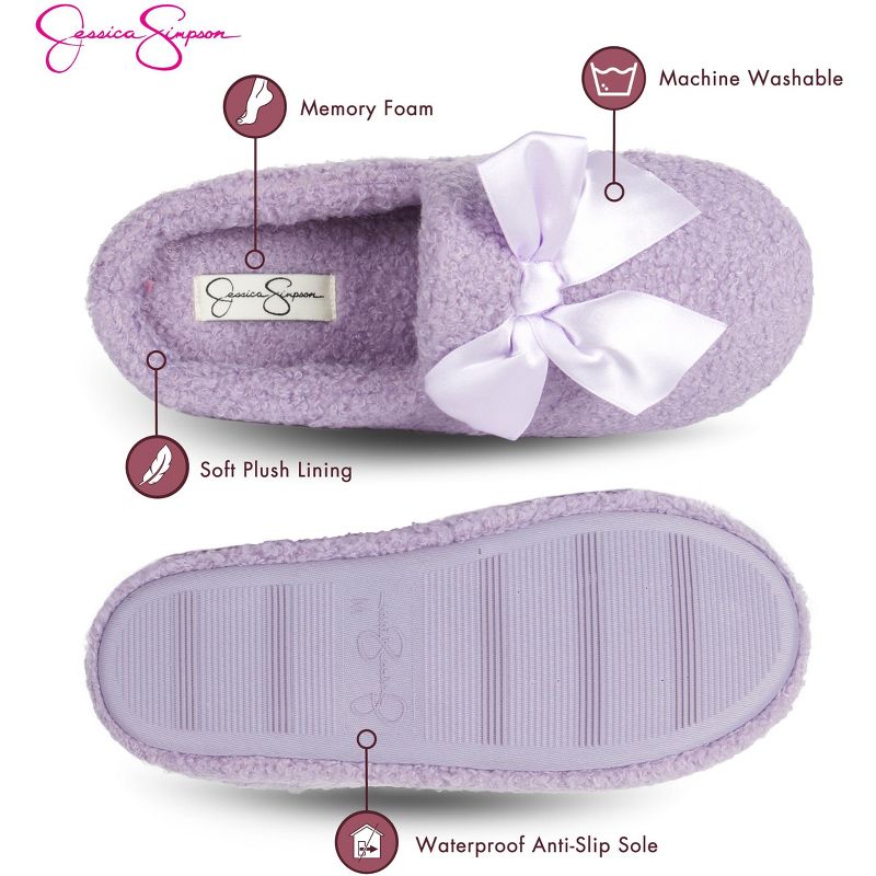 Jessica Simpson Girl's Slip-On Faux Shearling Clog Slippers with Satin Bow, 2 of 8