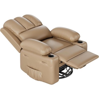 Leather Recliner Chair, Manual Recliner w/Comfortable Arms and Cup Holders for Living Room CF8011